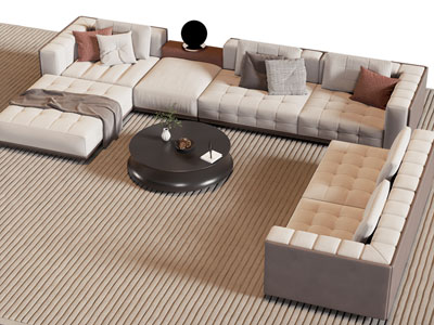 现代转角多人沙发 茶几组合3d模型 现代转角多人沙发 茶几组合