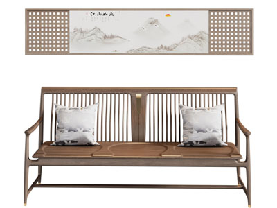 新中式实木多人沙发 装饰挂画