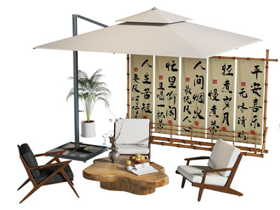 侘寂风遮阳伞 休闲椅 茶几组合
