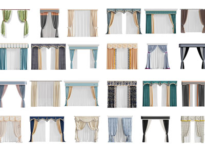 现代布艺窗帘窗纱3d模型 现代布艺窗帘窗纱