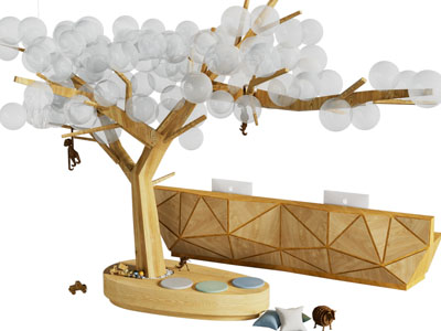 现代前台接待台 装饰树