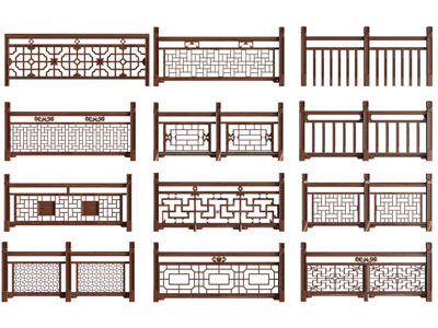 新中式实木围栏 栏杆 护栏