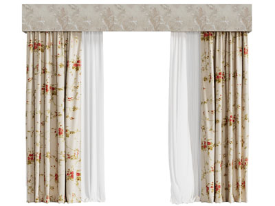 现代花卉图案的窗帘窗纱3d模型 现代花卉图案的窗帘窗纱