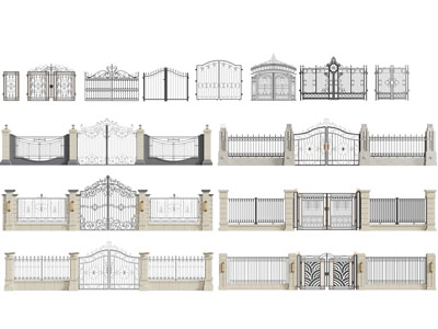 欧式铁艺雕花大门 双开门 围栏3d模型 欧式铁艺雕花大门 双开门 围栏
