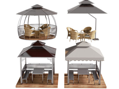 新中式庭院亭子 休闲桌椅组合