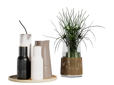 现代托盘烛台 花瓶花卉摆件组合