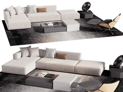 现代转角多人沙发 躺椅和茶几组合