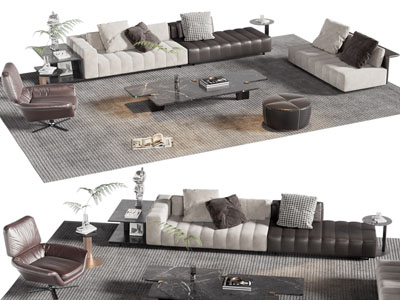 现代多人沙发 休闲椅和茶几组合