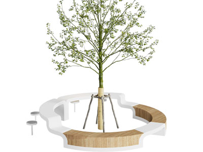 现代景观公共椅子 树木