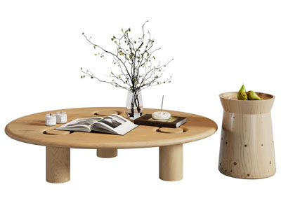 侘寂风圆形茶几边几