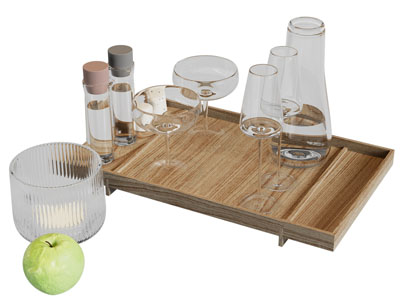 现代竹托盘 玻璃茶壶 茶具杯子