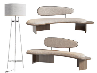 现代弧形多人沙发 落地灯3d模型 现代弧形多人沙发 落地灯