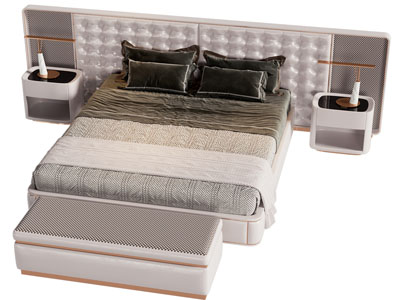 新中式双人床 床头柜