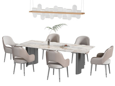 现代长方形餐桌椅组合