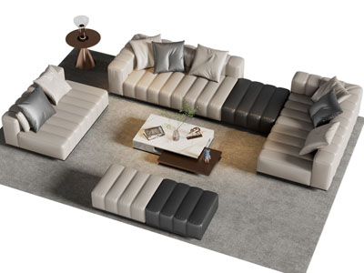 现代转角多人沙发 沙发凳子和茶几组合