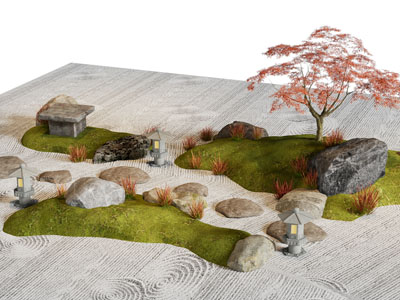 新中式枫树 石头景观园艺小品