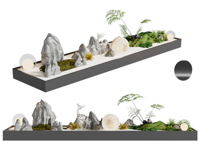 新中式石头 花草 月球灯景观园艺小品