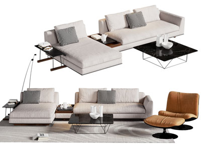 现代转角多人沙发 休闲椅子和茶几组合