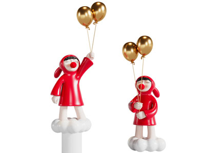 现代拿起球的小女孩雕塑雕刻摆件组合