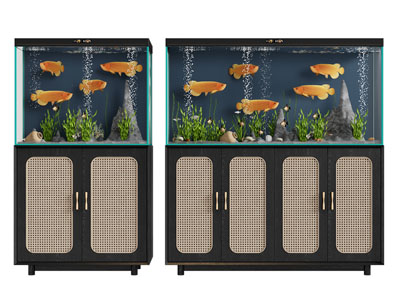 侘寂风带收纳柜的鱼缸水族