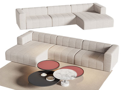 现代转角多人沙发 茶几组合3d模型 现代转角多人沙发 茶几组合