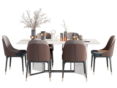 现代长方形餐桌椅组合