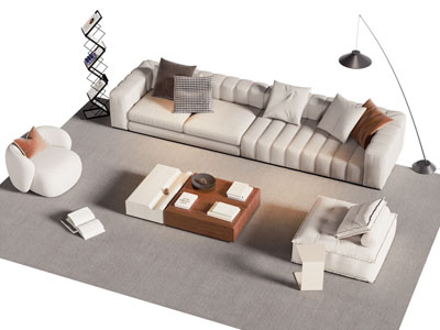 现代奶油风多人沙发 懒人沙发和茶几组合3d模型 现代奶油风多人沙发 懒人沙发和茶几组合