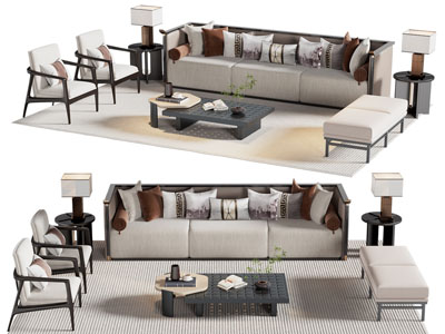 新中式多人沙发 沙发凳子 休闲椅子和茶几组合3d模型 新中式多人沙发 沙发凳子 休闲椅子和茶几组合