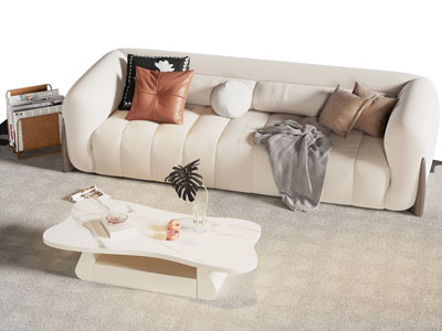 现代奶油风多人沙发 茶几组合3d模型 现代奶油风多人沙发 茶几组合