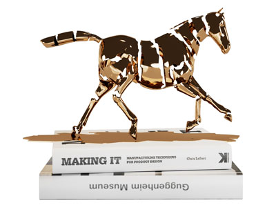 现代金色的马雕塑雕刻 书籍摆件组合