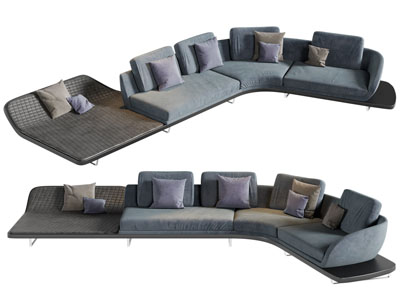现代弧形布艺多人沙发3d模型 现代弧形布艺多人沙发