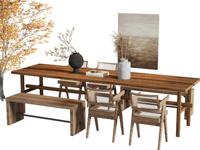 现代中古风餐桌椅组合 装饰挂画