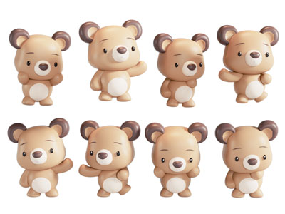 现代卡通熊雕塑雕刻 摆件组合3d模型 现代卡通熊雕塑雕刻 摆件组合