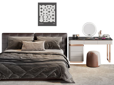 现代双人床 化妆 梳妆台