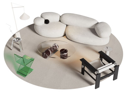 现代多人沙发 休闲椅子和茶几组合