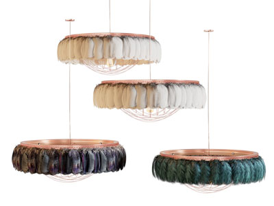 现代轻奢圆形装饰羽毛的吊灯