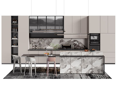 现代整体橱柜 中岛吧台餐桌椅组合