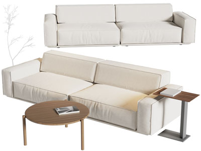 现代奶油风双人沙发和茶几组合