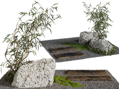 新中式石子 花草 景观园艺小品