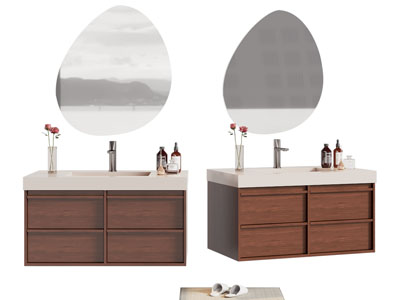 现代中古风洗手台 镜子 浴室柜