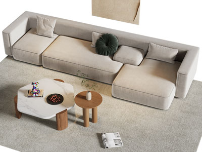 现代布艺多人沙发 茶几组合3d模型 现代布艺多人沙发 茶几组合