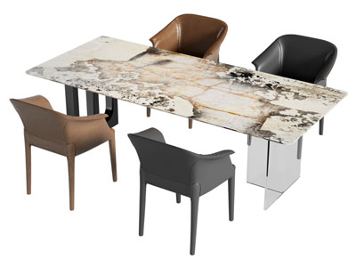 现代长方形大理石餐桌椅组合