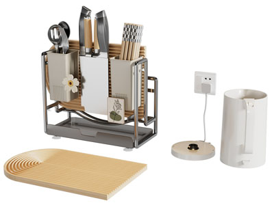 现代刀具 勺子 热水壶 厨具摆件组合