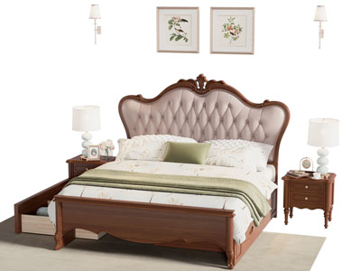 美式双人床 床头柜