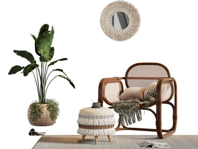 侘寂风休闲椅子 边几 装饰镜子