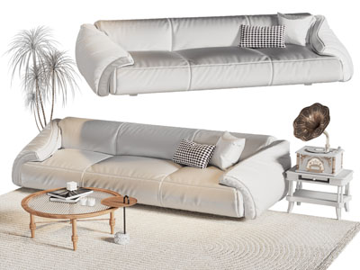 现代多人沙发 边几 茶几组合