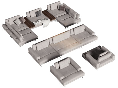 现代布艺转角多人沙发3d模型 现代布艺转角多人沙发