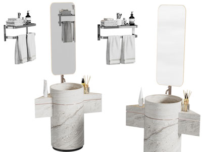 现代轻奢洗手台 镜子 毛巾架