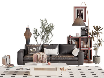 法式中古风多人沙发 边柜和茶几组合