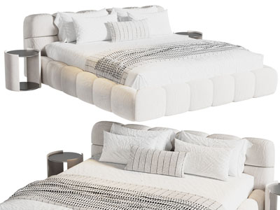现代布艺双人床 圆形床头柜